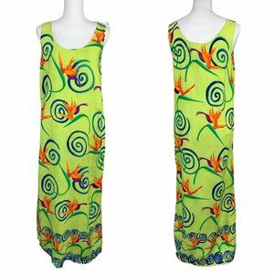 Bindi Green Tropical Hawaiian Maxi Dress Size M